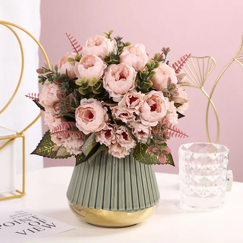 Silk Peony Artificial Flowers for Wedding Realistic Bouquet Simulation for Home Living Room Decor Wreaths Swags Decorative