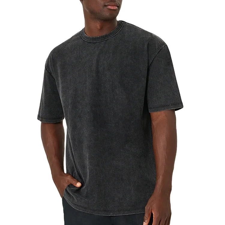 Summer Men's Vintage Washed Jersey Crew Neck Short Sleeve Eco-Friendly Puff Printed 100% Cotton Custom Logo Blank T-Shirt