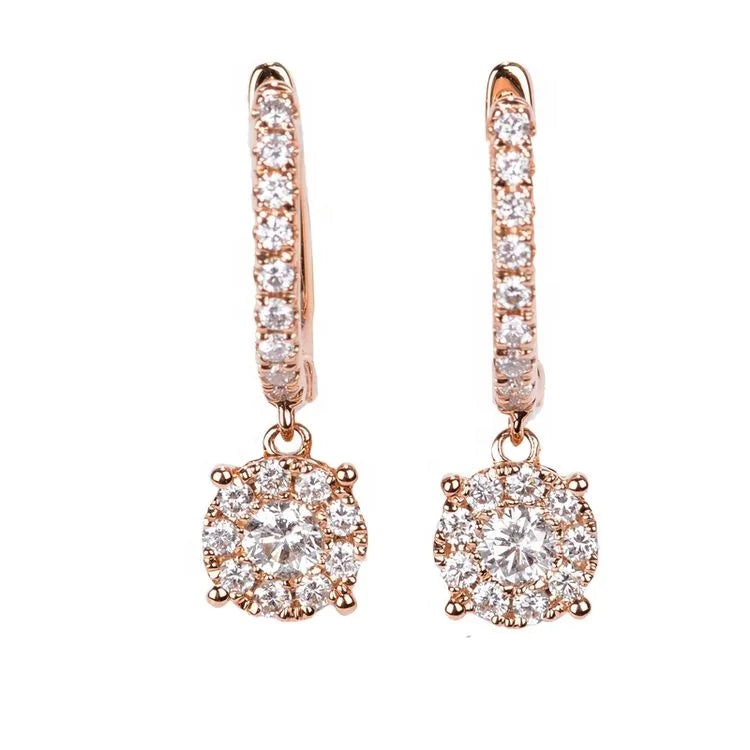 Wholesale Fashion Fine Jewelry Lab Diamond  Round Hoop Drop Earrings for Women 18k Gold  Stud Earrings
