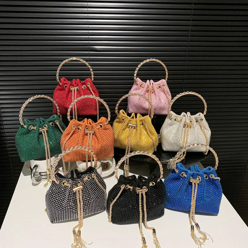 Flash Diamond Bag Female Sense Niche Temperament Crossbody Chain Bucket Bag Cross-border Fashion Dinner Bag