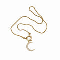 Round Spring Ring Clasp Necklace Gold Plated Stainless Steel Rope Chain Moon Charm Pendant Necklace