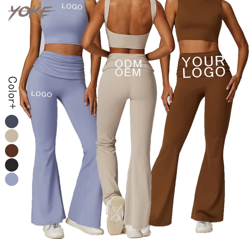 Yoke Factory Custom Activewear Fitness Yoga Hight Quality Flare Leggings High Waist Gym Sports Clothing 2 Piece Set Women MegaBDM