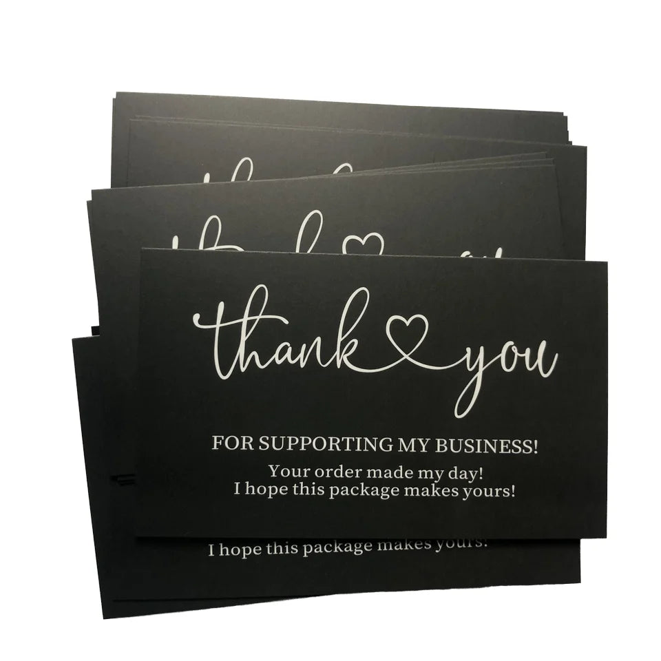 Double Sided Printing Wholesale Laminated Coated Paper Packaging Black Thank You Gift Card Custom English Cards