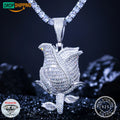 Dropshipping Moissanite Baguette Rose Pendant 925 Sterling Silver Big Clasp Iced Out Hip Hop Jewelry Men Necklace Hiphop
