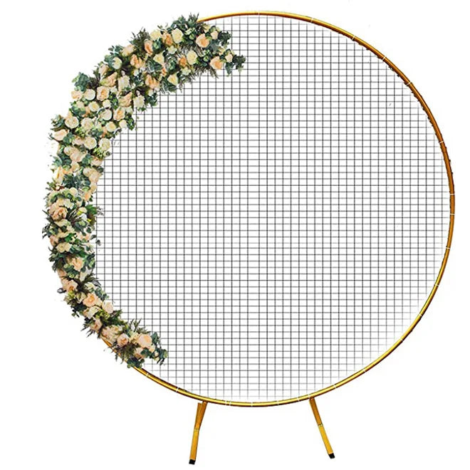 HOT Background Wedding Arch Home Party Backdrop Stand Round Grid Iron Arch Mesh Gold White Grid Iron Arch Stand Geometry Shelf