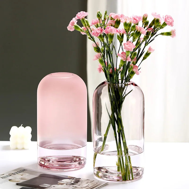 Modern Simple Transparent Color Tall Small Mouth Glass Wall Vase Hydroponic Water Cultured Flower Arrangement Dry Flower