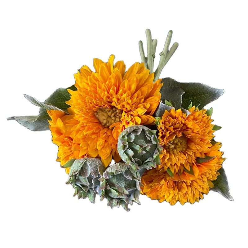 High quality handmade silk sunflower bushes artificial sunflower bouquet for home decor
