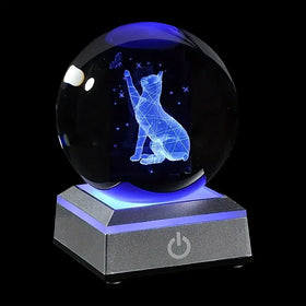 EURAN European 3D Laser Carved Cube LED Base Luxury Style Gravure Printed 60/80mm Size Crystal Glass Cat Animal Figurine Fashion