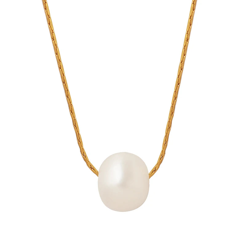 French Freshwater Pearl Necklace Stainless Steel Chain Pearl Pendant Jewelry Necklace