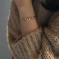 18K Gold Plated Double Layer Beads Chain Bracelet New Designs Bulk Jewelry Trendy Figaro Chain with Geometric Pattern