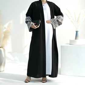 Wholesale New Arrival Ramadan Linen Embroidery Linen Open Abaya Femmes Robe Musulmane Abaya Women Muslim Dress Islamic Clothing