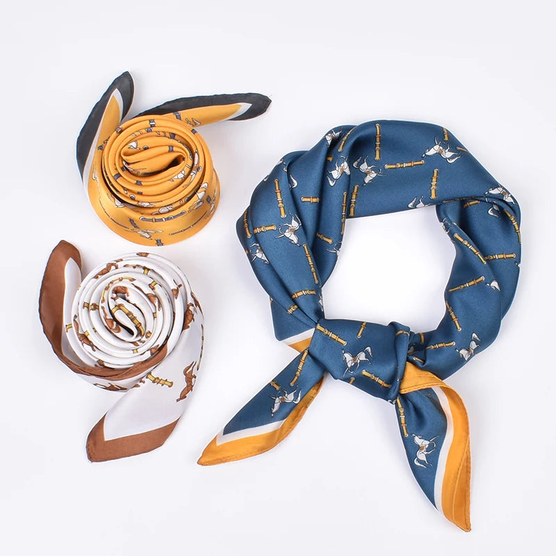 Autumn and Winter New Horse Chain Stripe Print Pattern  Like Silk Scarf Fashion Style 70 Square Scarf Versatile