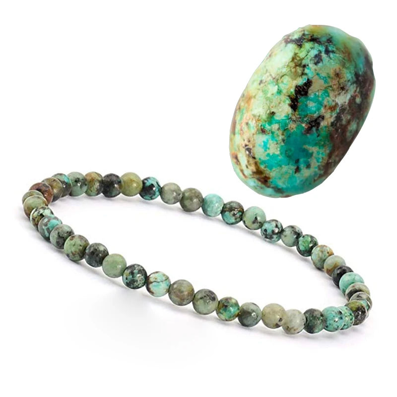 6mm Natural Stone African Turquoise Beaded Bracelet Simple Atmospheric Elastic String Rope Trendy Fashionable Gift Idea