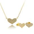Fashion Jewelry Sets Solid Pure Gold 18K Necklace With Pendant Heart Earring Studs with 5A CZ Stones AU750 for Women