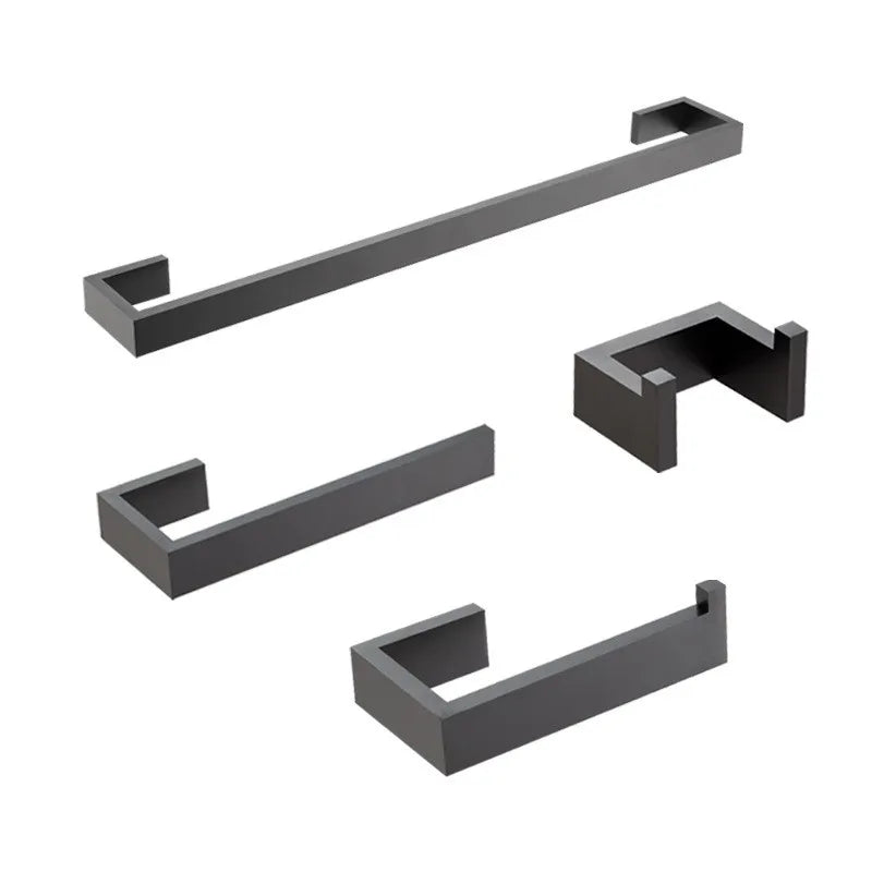Matte Black Rectangle Stainless Steel Toilet Paper Holder with Hook Shower Accessories Towel Rack Set