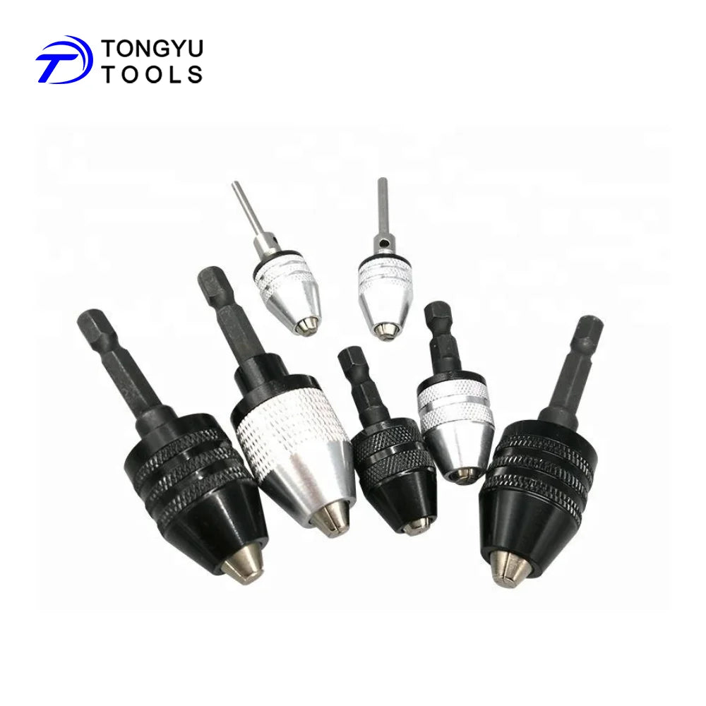 Mini Keyless Drill Chuck 0.3-8mm with 1/4" Hex Shank & Round Shank Quick Change Adapter Converter for Impact Driver & Drill