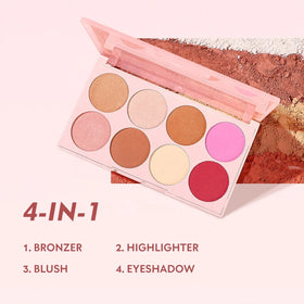 Pudaier Wholesale Multi-function Eyeshadow Palette Powder Blusher 8 Colors Natural Nude Highlighter Makeup 4 in 1 OEM Makeup