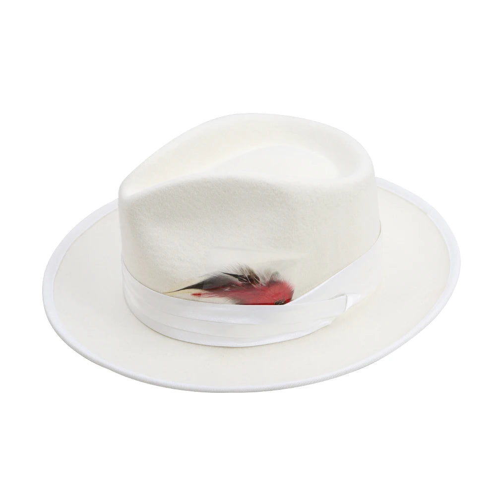 Unisex 100% Australian Wool Felt Fedora Hat Short Brim White Adjustable Customizable Size Outdoor Sports
