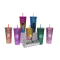 24oz Electroplated Plastic Water Bottle with Lid and Straw