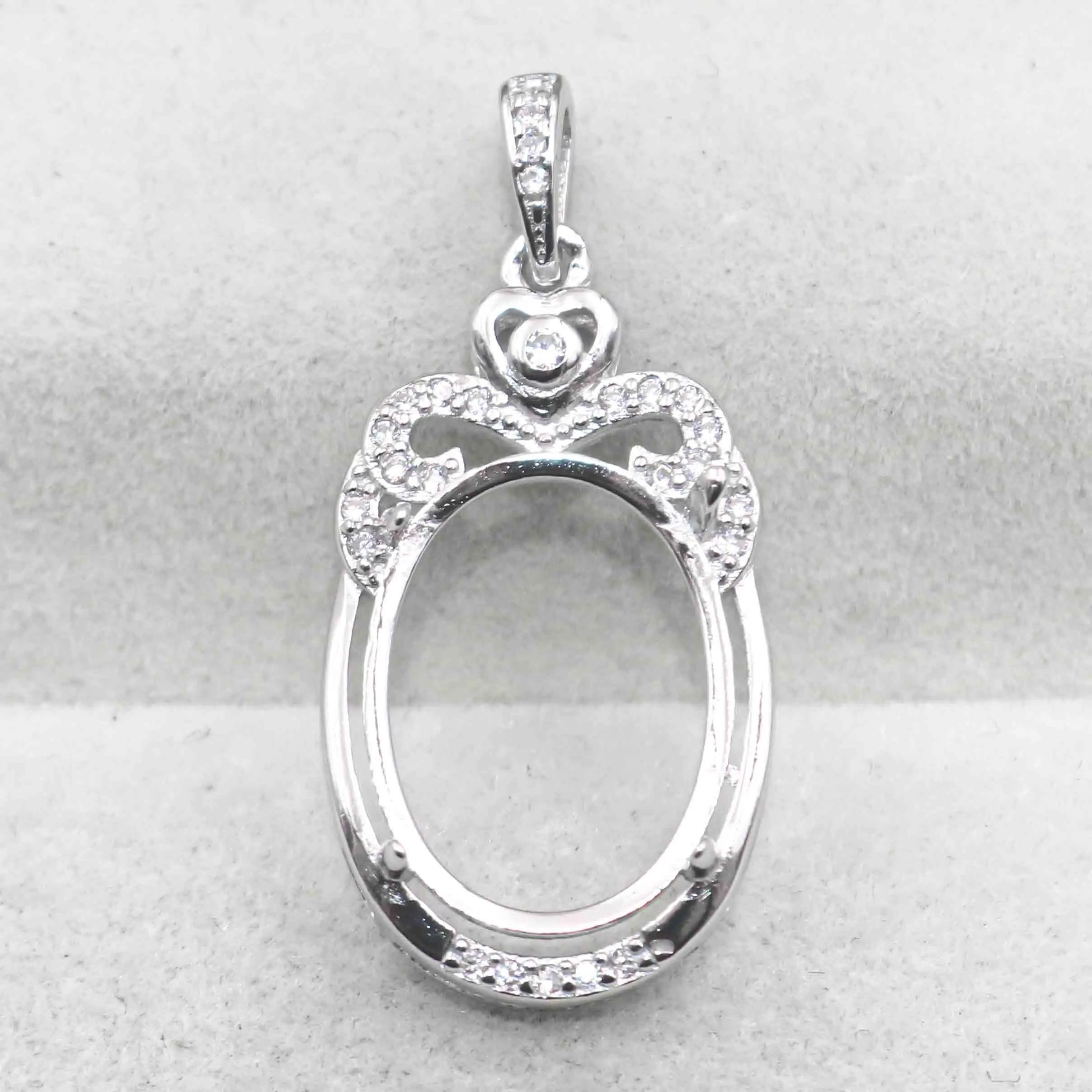 Sterling Silver 12*16mm Semi Mount Pendant Empty Frame Blank Support Setting S925 Base Holder Without Center Stone for DIY Inlay