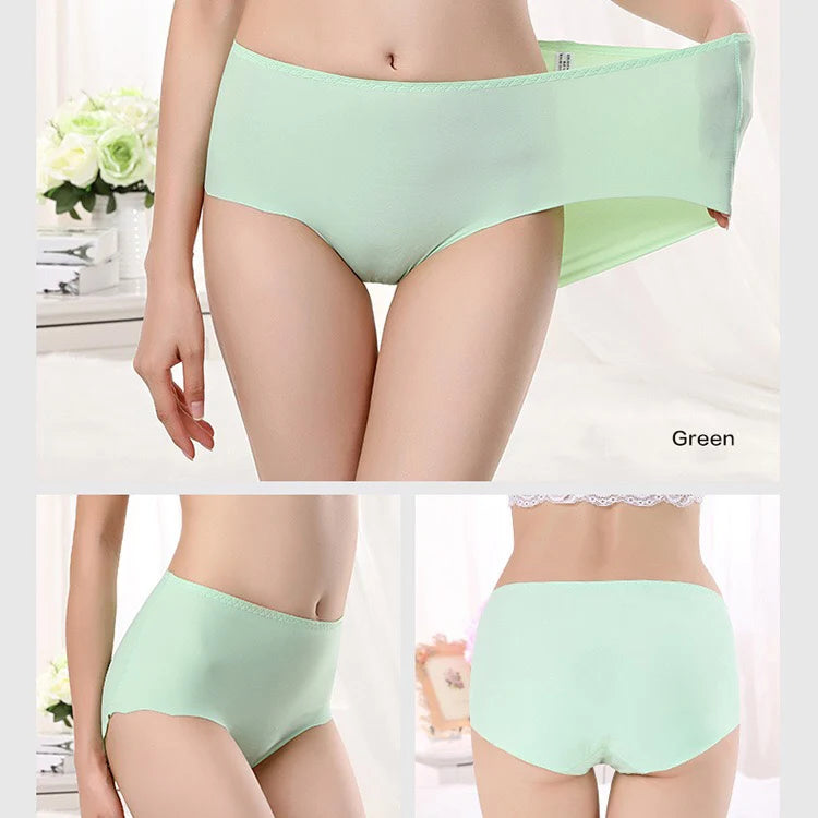 Plus Size Ladies Underwear Panties Ice Silk Underwear Women Seamless Panties Breathable Mid-waist Solid Girl Briefs