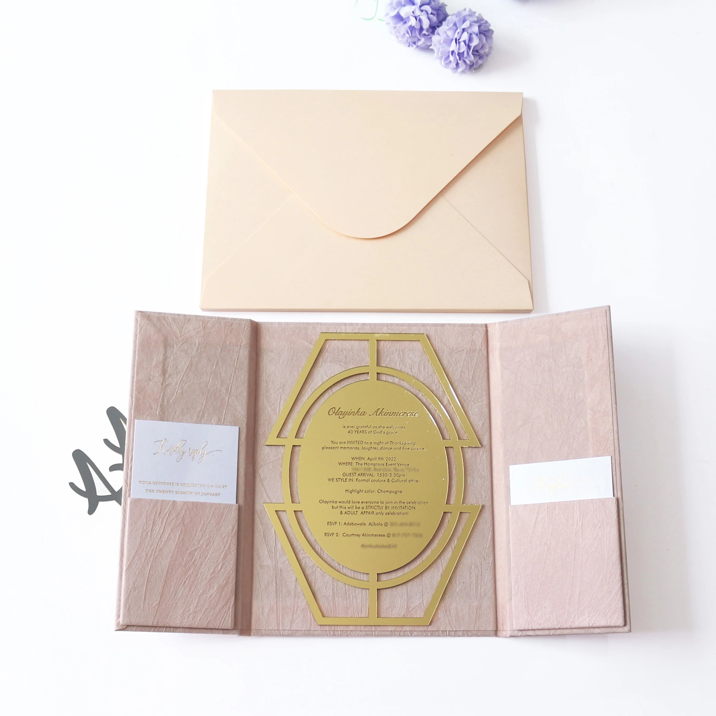 2026 Romantic Gold Mirror Acrylic Wedding Invitation Cards Custom Texture Velvet Luxury Handmade Paper Hardcovers Art