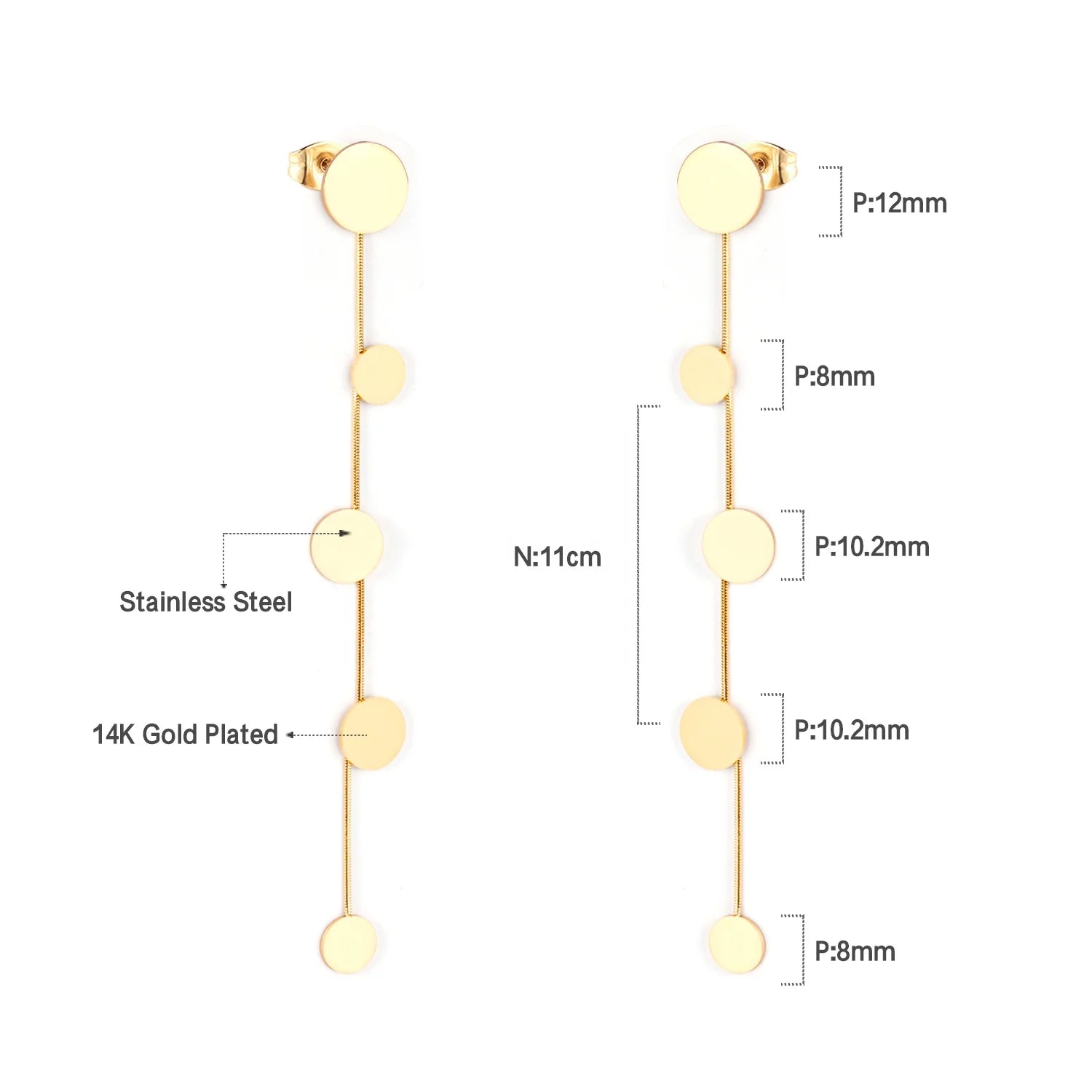 18K Gold Plated Long Dangle Stud Earrings Stainless Steel Stud Chain Earrings Drop Minimalist Elegant Fashion Jewelry for Women