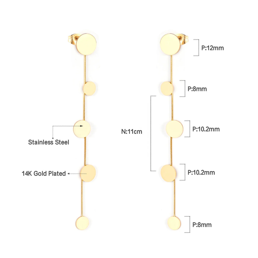 18K Gold Plated Long Dangle Stud Earrings Stainless Steel Stud Chain Earrings Drop Minimalist Elegant Fashion Jewelry for Women