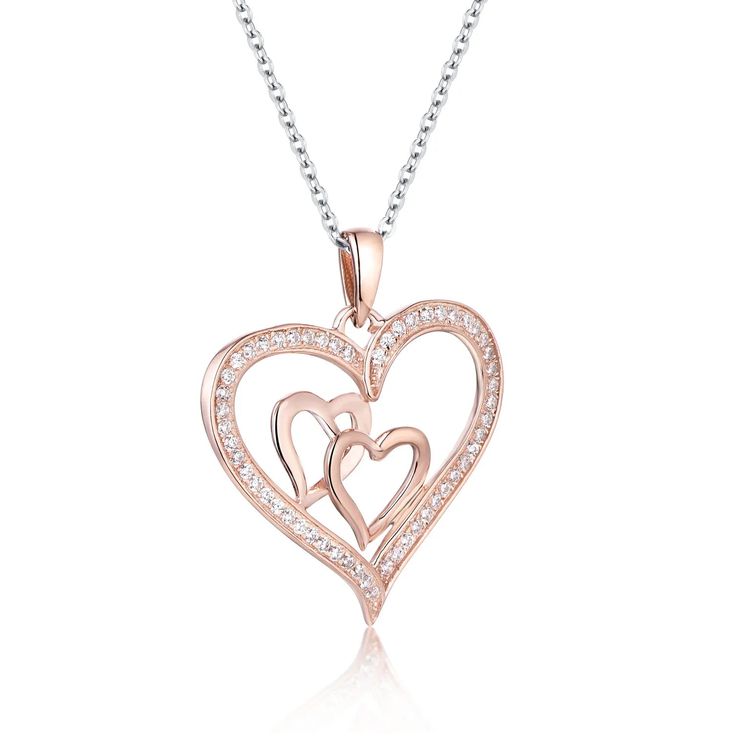 Hot Sale Heart Necklace 925 Sterling Silver Sideways Love Heart Pendant Halo Jewelry for Women