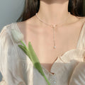 New Dainty Baroque Gold Plated Link Chains Pearl Necklace Bowknot Crystal Charm Pendant Pearl Necklaces