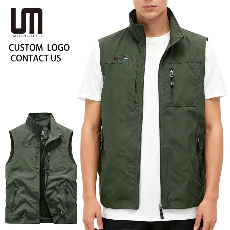 OEM Service Cheap Custom Logo Spring Men Outdoor Breathable Multi Pockets Hiking Waistcoat Plus Size 6XL Vest Jackets