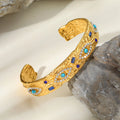 Vintage Style Jewelry Stainless Steel 18K Gold Plated Turquoise Zircon Open Bracelet Bangle for Women