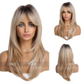 FUJIA Brown Dark Wigs for WomenLayered Long Synthetic Hair Wig for Daily Party Side Parting (Dark Brown Side Parting)