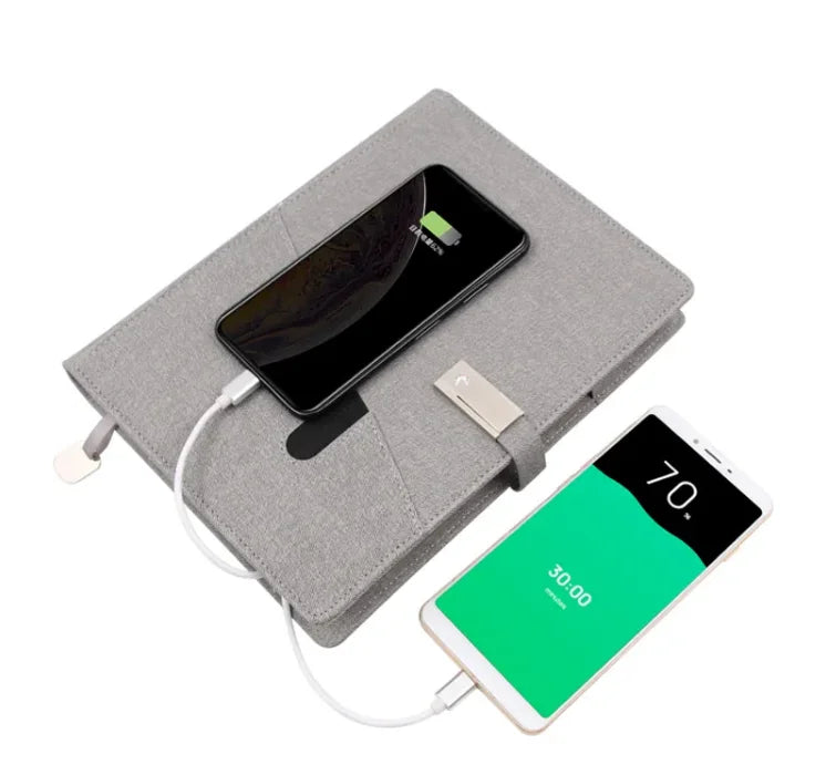 Customizable A4 A5 A6 B5 B6 logo Printed PU Leather Loose Leaf Paper Hard Cover Notebooks with Power Banks for Christmas Holiday
