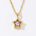 18K Gold Plated Women Stainless Steel Ripple Chain White Pink Cubic Zircon Star Pendant Necklace