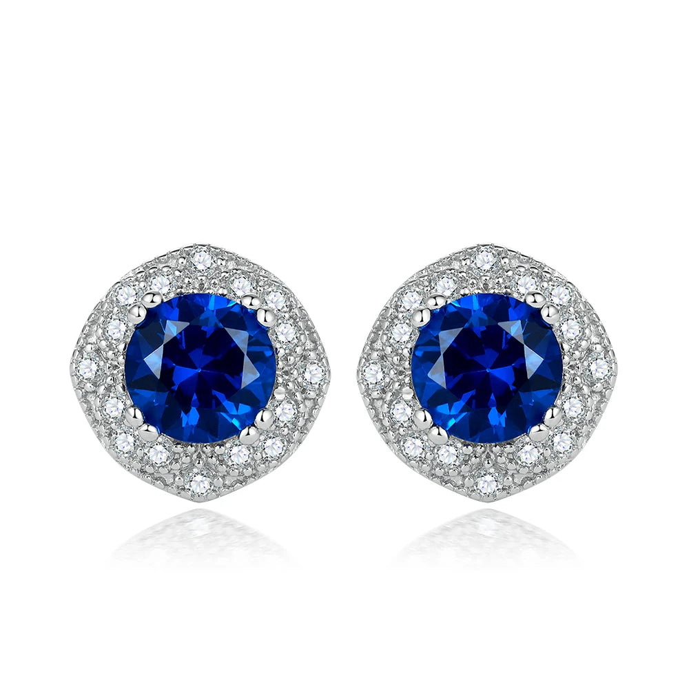 Latest 925 Sterling Silver Sapphire Gemstone Earrings Design Single Stone Stud Earrings