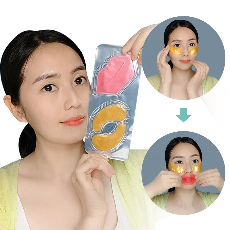 Wholesale Vegan Collagen Lip Mask Kit with Aloe Vera & Vitamin C Moisturizing Firming 24K Gel Sheet Gold Lip Masks Gift Set