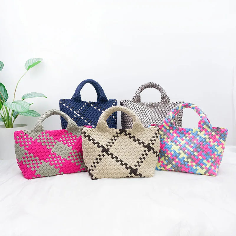 Wholesale Custom Large Capacity Handmade Neoprene Woven Handbag Luxury Soft Beach CrossBody Bag Weave Mini Tote Waterproof Bag