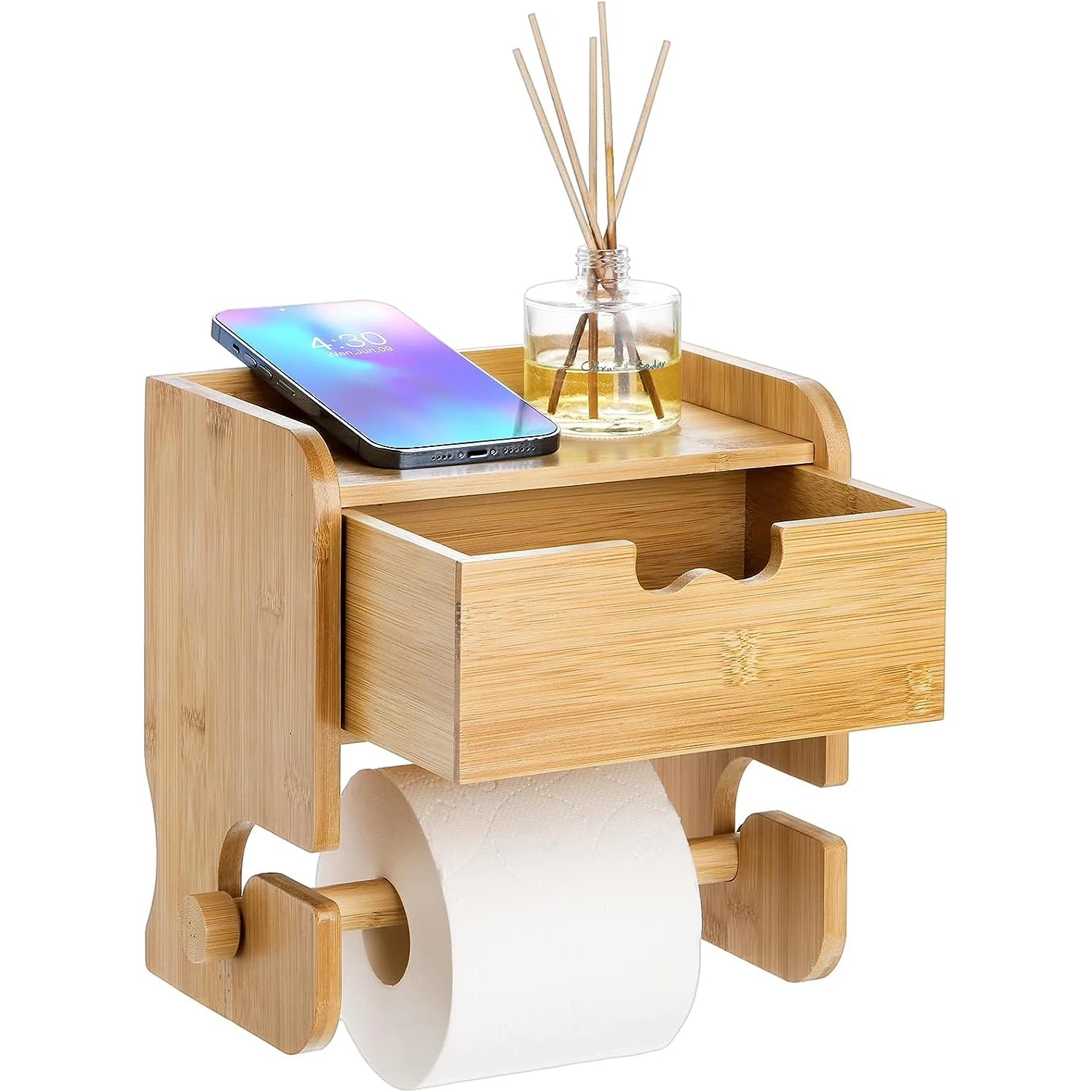 Modern Bamboo Wooden Rack for Toilet Paper and Towel Bathroom Storage Holder Stand