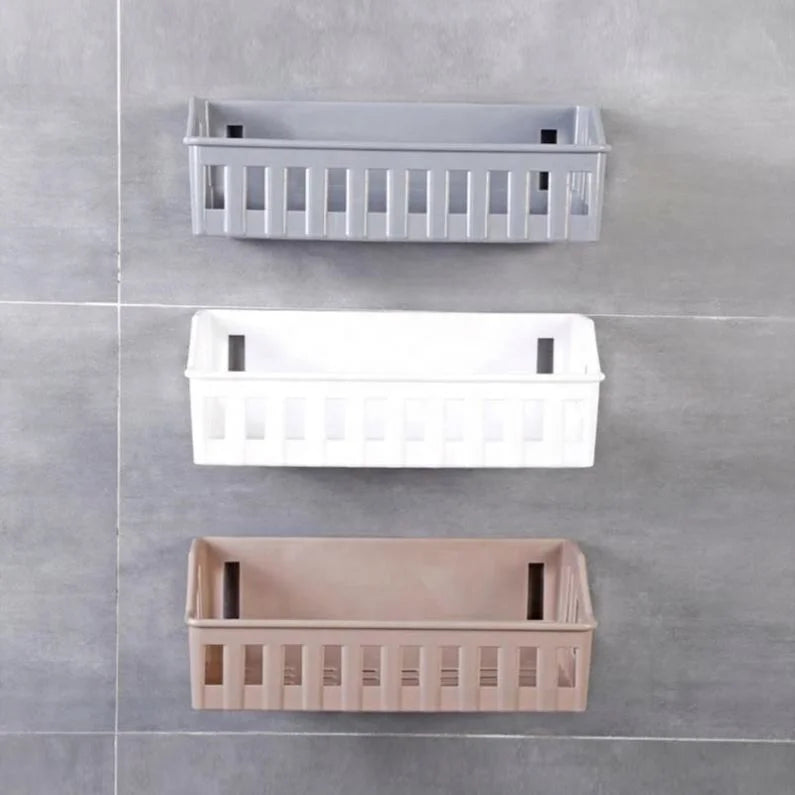 Creative Household Items Perforated Free Bathroom Shelf Simple Toilet Plastic Wall Mount Seamless Storage Basket Wash Rack