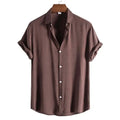Wholesale Men's Fashion Trend Casual Comfortable Solid Color Turn-down Collar Short-sleeved Shirt