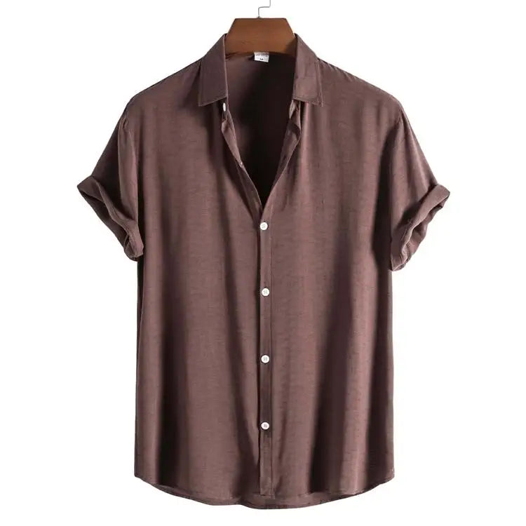 Wholesale Men's Fashion Trend Casual Comfortable Solid Color Turn-down Collar Short-sleeved Shirt
