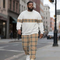 Men's Crew Neck Sweatshirt Set Plus Size British Plaid Stripe Design Clothing Manufacturer Wholesale