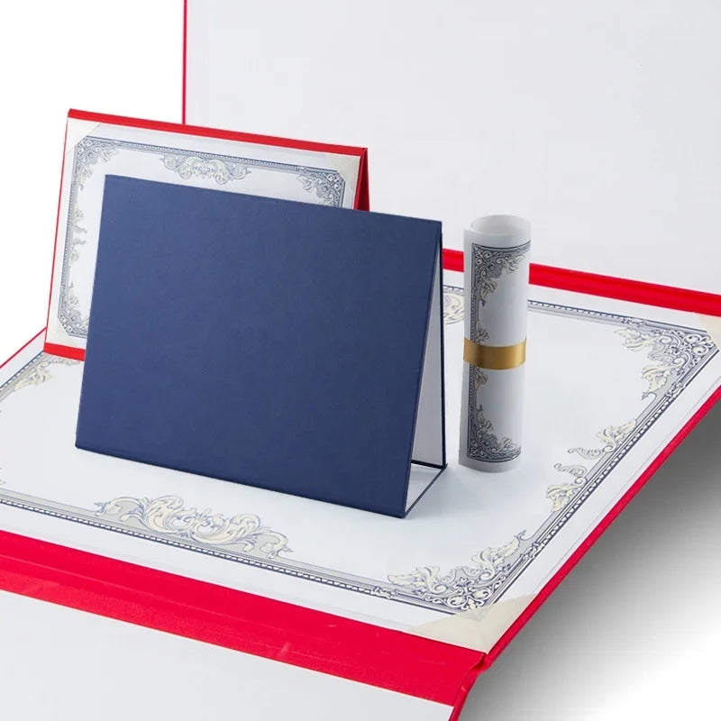 Blue Pearl Luster Specialty Paper Certificate Holder Cover A4Satin Corners Trifold Red Cardboard Folders