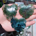 Hand Carved Moss Agate Leaf Healing Crystal Pam Leaf for Gift