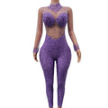 Fashion Long Sleeves Sequin Crystal Bodycon Rompers Dancer Clothes Leotard Sexy Bodysuit Women Sexy Party Rhinestone Jumpsuits