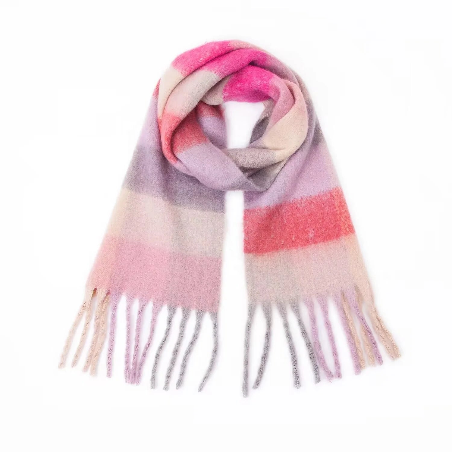 Women's Acrylic Big Colored Checked Scarf Winter Warm Soft Scarves Casual Tassel Blanket Scarf