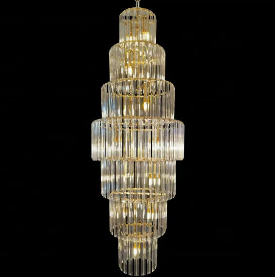 Wedding Props Gold Crystal Light Suspended Ceiling Lamp Hotel Ballroom Chandelier Staircase Hall Decorative Luxury Pendant Light
