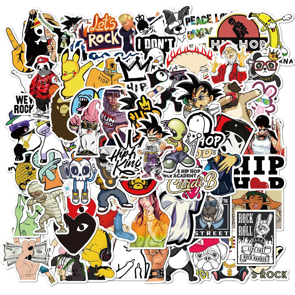 100Pcs Fashion Brand Hip-hop Rock Stickers Decorative Label for Luggage Laptop Motorcycle Notebook Vinyl Waterproof Sticker