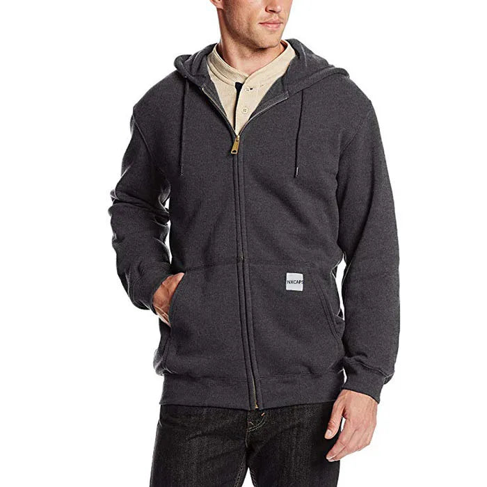 Wholesale Men's Zip Front Hooded Sweatshirt 50% Cotton 50% Polyester Grey Hoodie Solid Winter Hoodie Plain Dyed Techniques